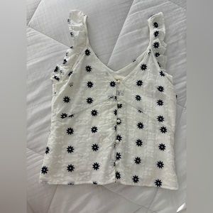 Embroidered white tank with blue flowers size small